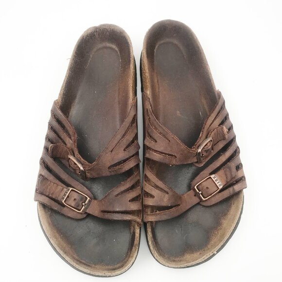 BIRKENSTOCK Granada Brown Leather Strap Flip Flop Sandals Womens 7.5 Boho Summer - Picture 6 of 13